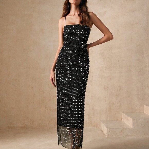 Black Party Women's Sequin Patchwork Summer Strappy Dress - Picture 1 of 7